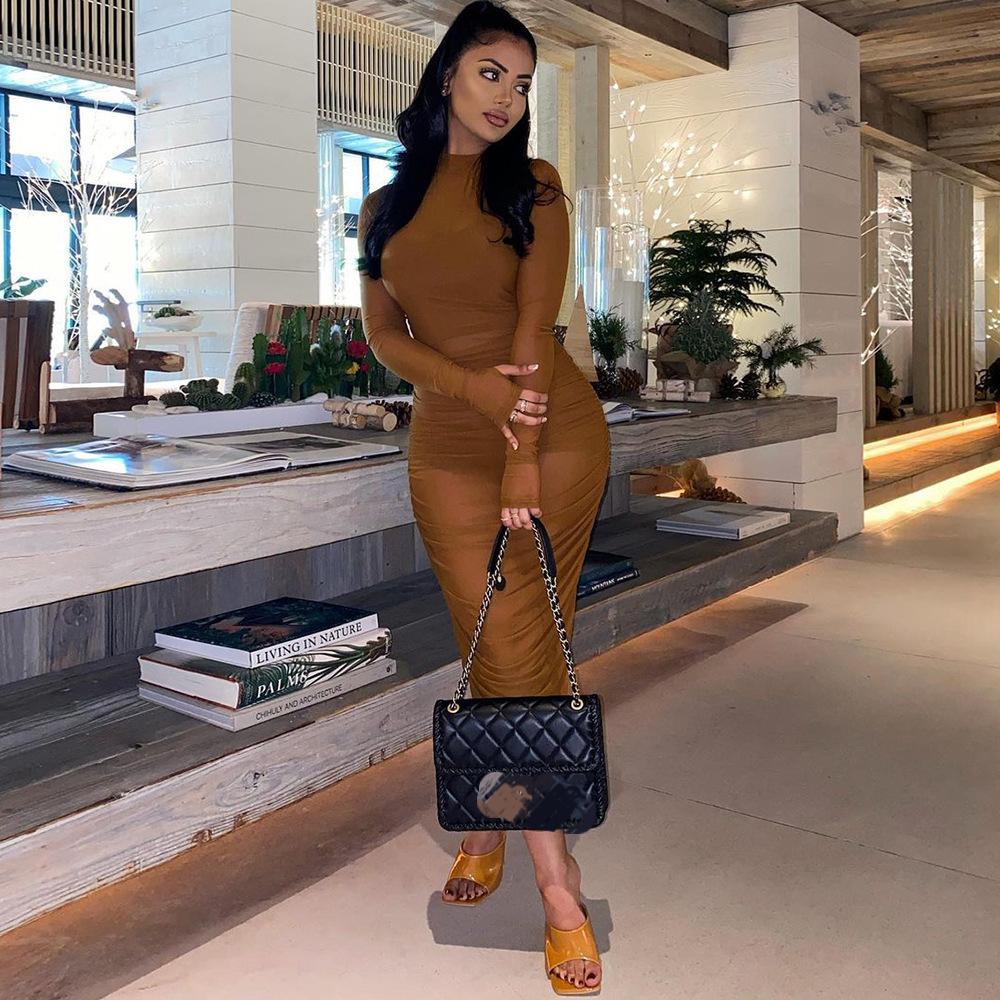 Spring Women Clothing Sexy Mesh See through Pleated Beach Dress Women Bella Mia