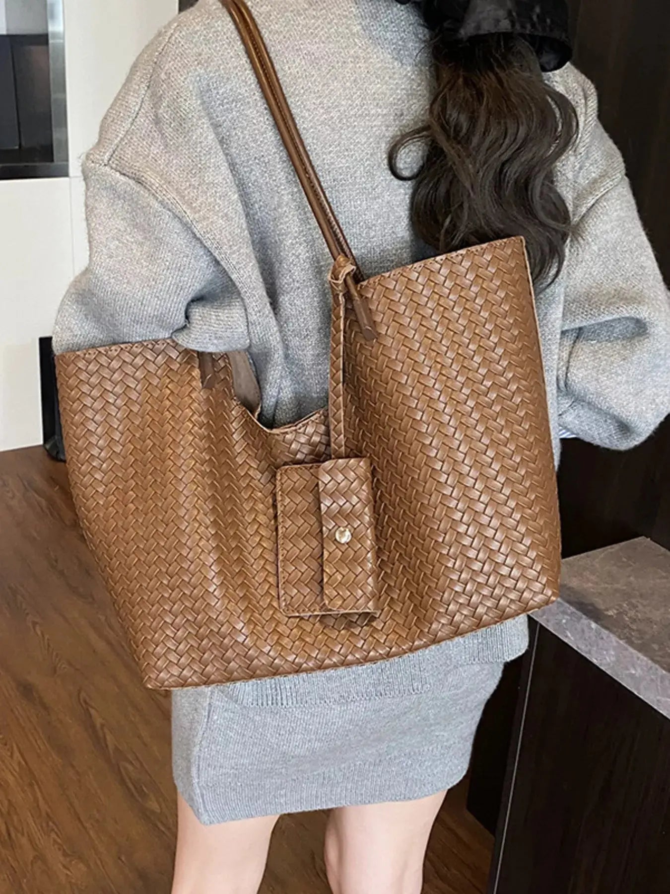 Woven Texture Large Capacity Tote Bag Simply Love