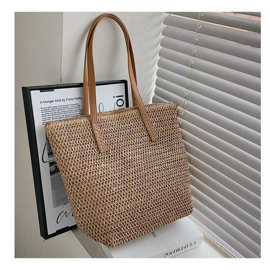 Simple Shoulder Large Capacity Straw Bag Women Summer Straw Bag Woven Bag Seaside Vacation Beach Bag Rattan Weave Bag Bella Mia