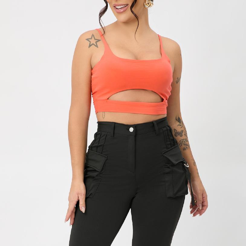 Multi Color Camisole Sports Slim Fitting Hollow Out Cutout Adjustable Buckle Top for Women Bella Mia