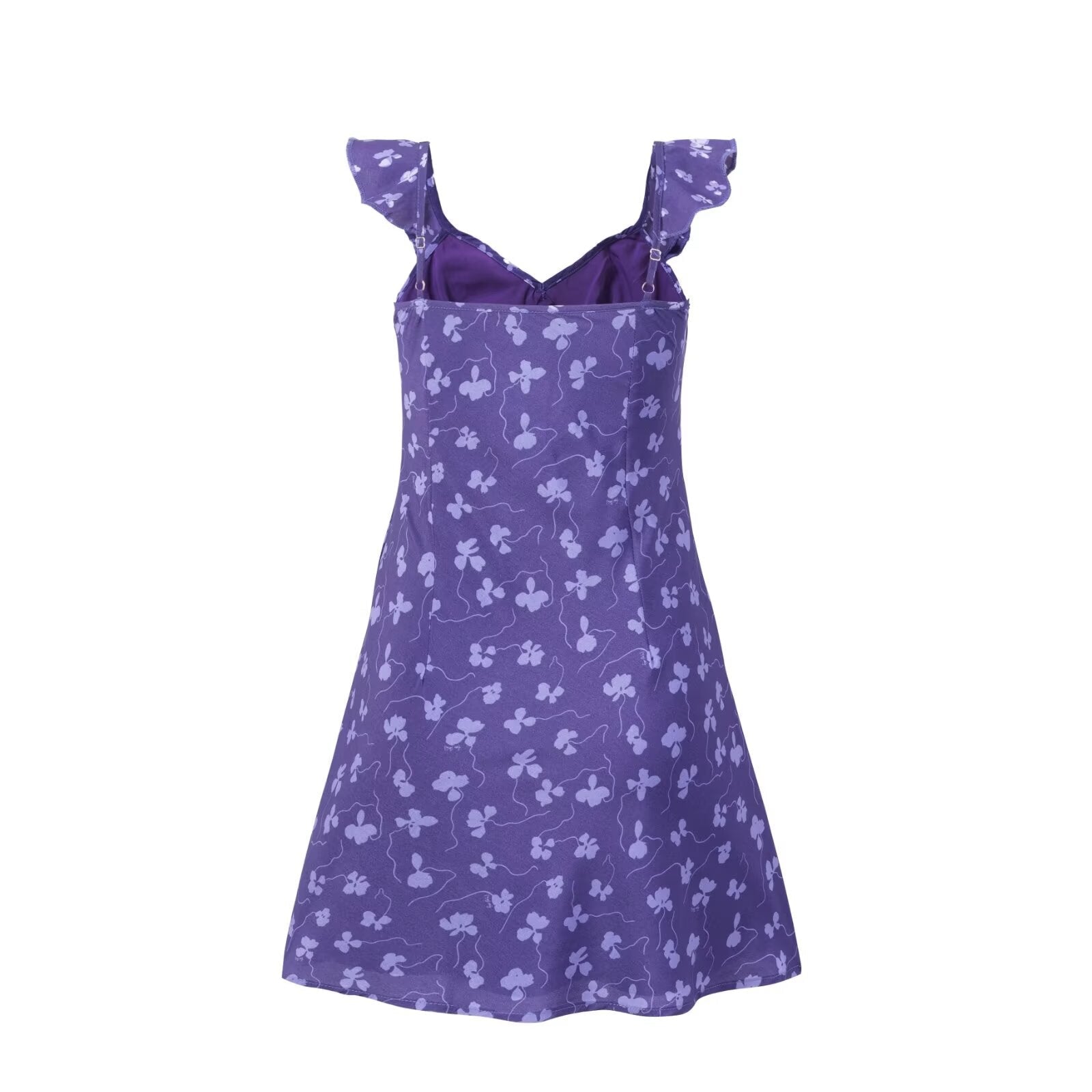 Vintage Ruffled V neck Lace up Printed Dress Summer Tight Waist Slim Holiday Short Suspender Dress