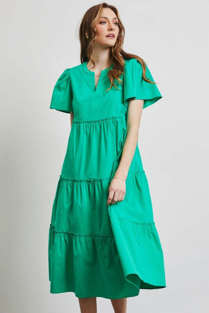 HEYSON Full Size Cotton Poplin Ruffled Tiered Midi Dress.