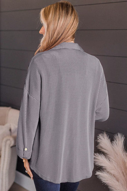 Striped Collared Neck Long Sleeve Shirt.