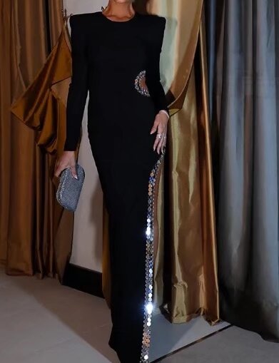 Winter Women Clothing Simple Sexy Cutout Slit Slim Fit Maxi Dress Bella Mia