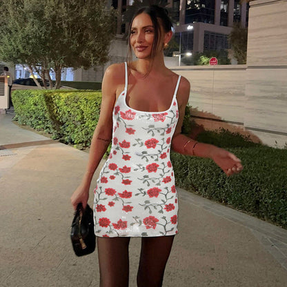 Autumn Winter Sexy Backless Slim Fit Printed Sequin Slip Dress Sexy Hip