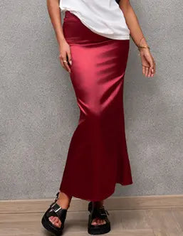 Spring Summer Artificial Silk Skirt Satin Skirt Women Casual Satin Hip Skirt Bella Mia