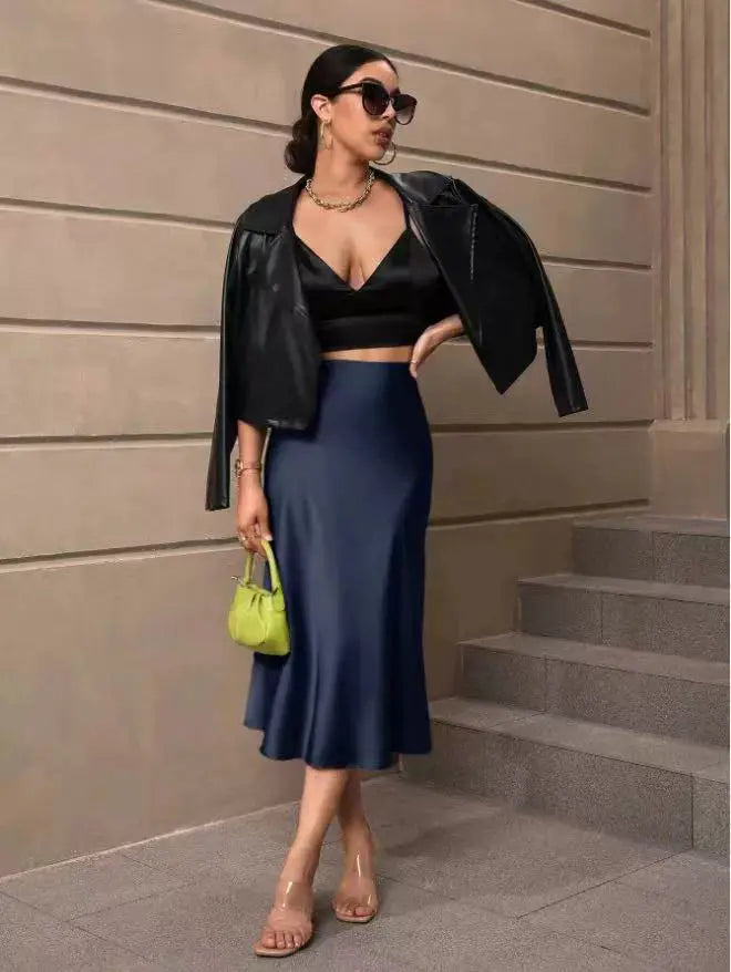 Hip Wrapped Fishtail Skirt Satin Mid Length Skirt Autumn Women Clothing Direct Bella Mia