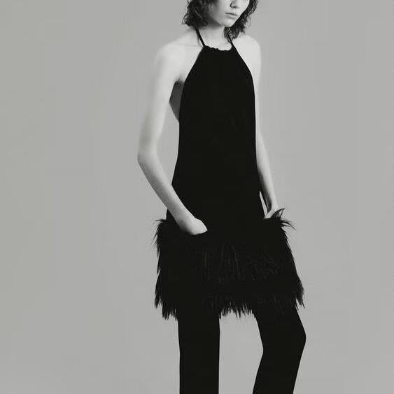 Women French Simple Fur Making Effect Dress Bella Mia