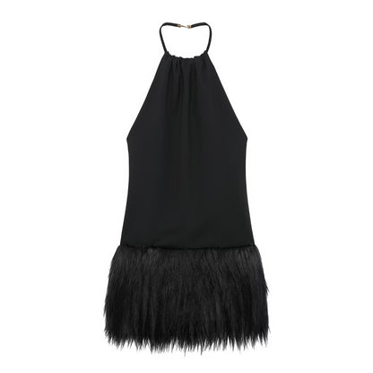 Women French Simple Fur Making Effect Dress