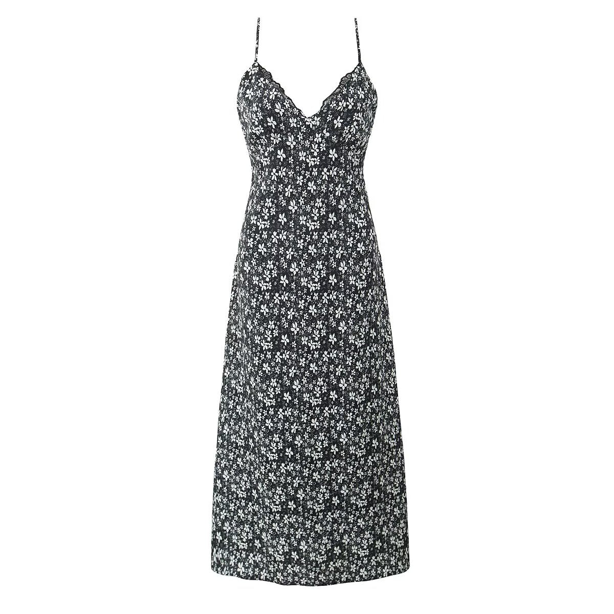 Sexy Deep V Plunge neck Maxi Dress Women Spring Vintage Floral Sling Dress