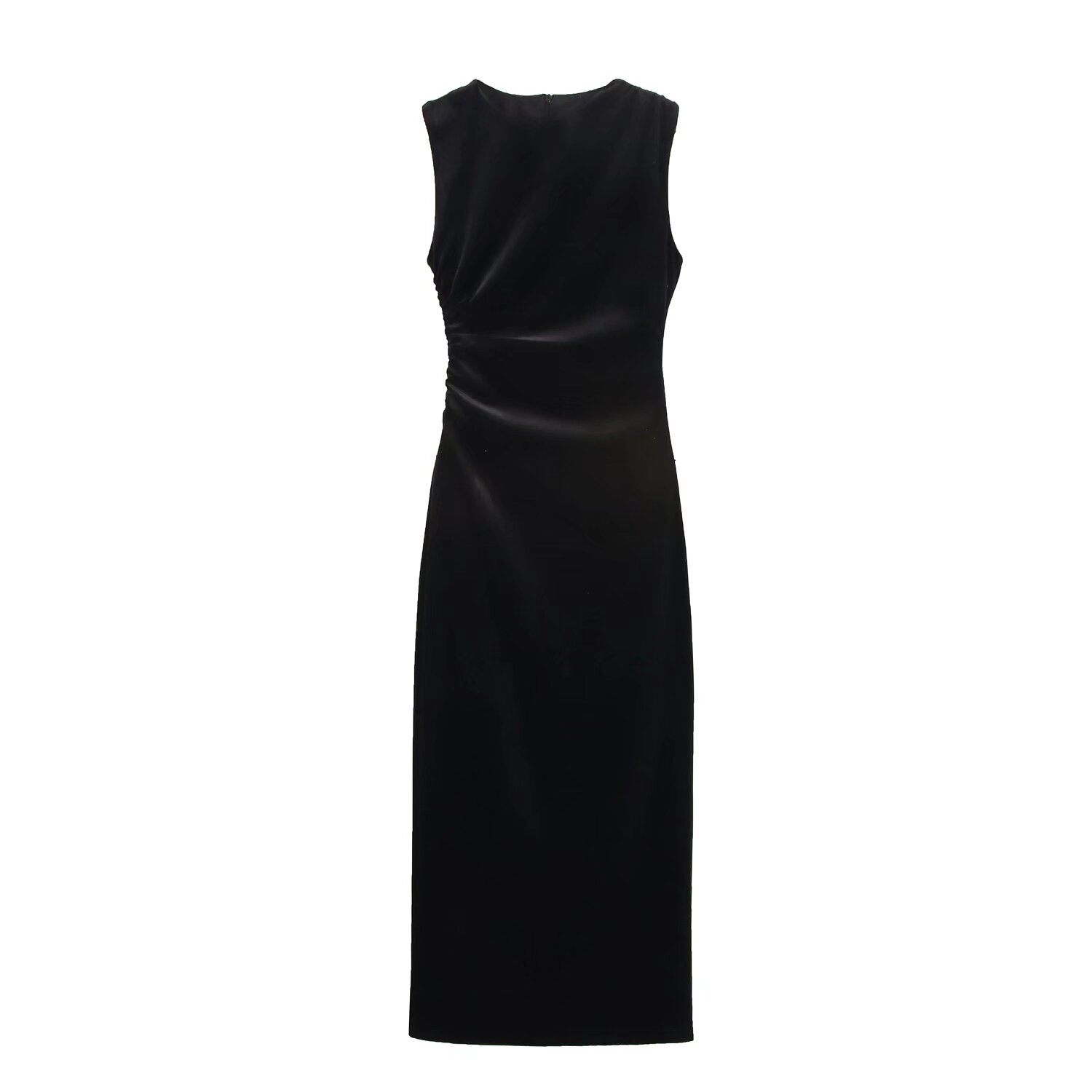 Spring Women Elegant Velvet Texture Pleated Midi Dress Bella Mia