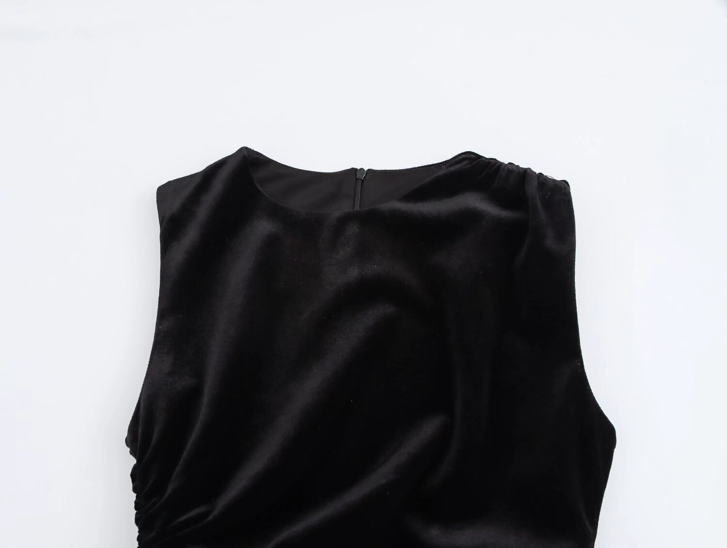 Spring Women Elegant Velvet Texture Pleated Midi Dress Bella Mia