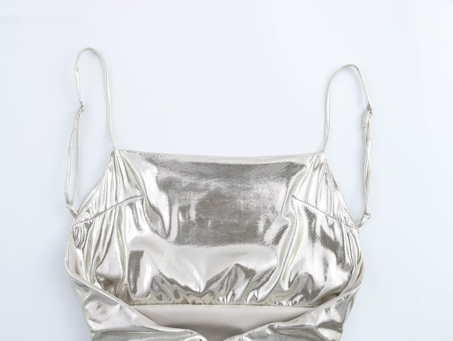 Women Clothing Metal Foil Pleated Slim Strap Dress Bella Mia