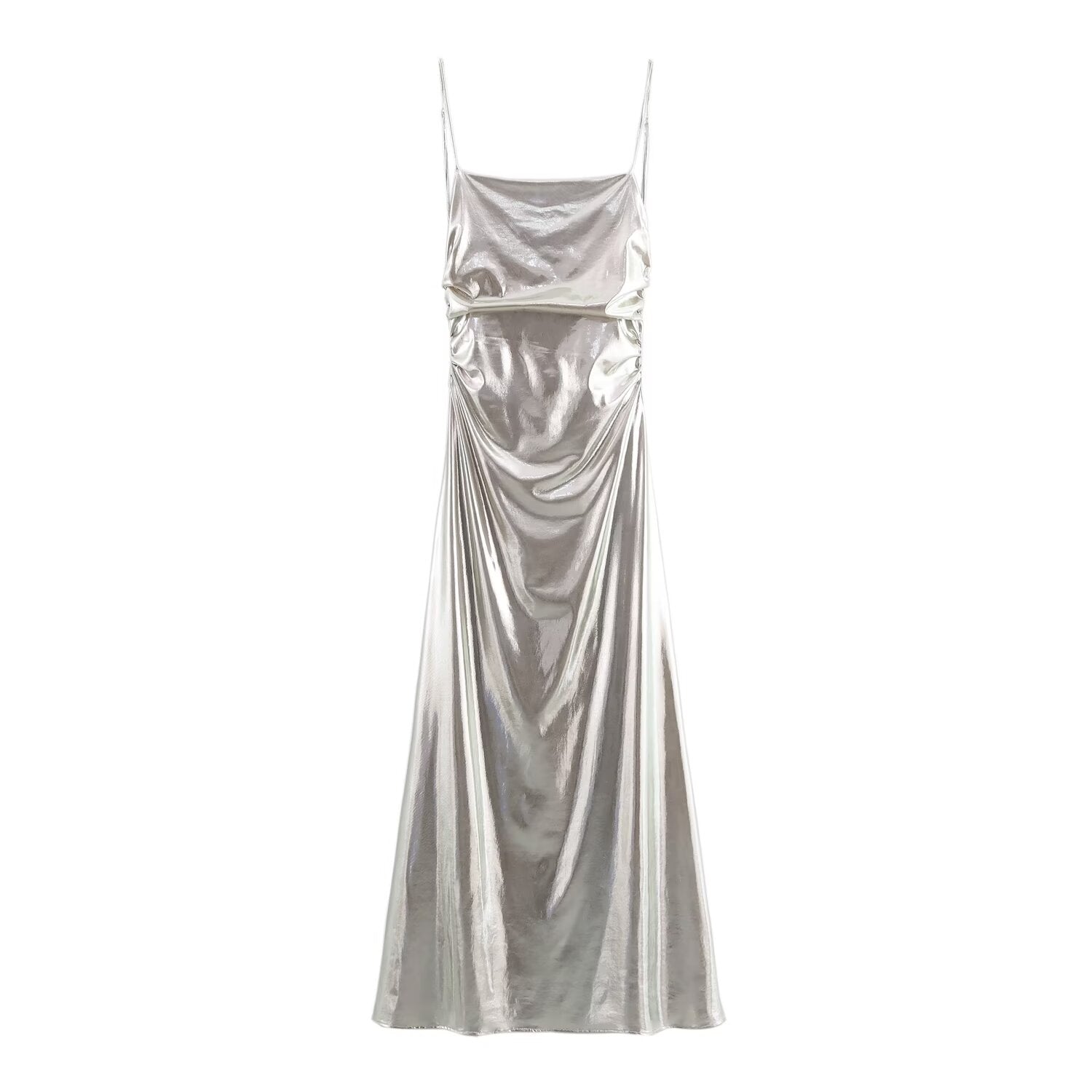 Women Clothing Metal Foil Pleated Slim Strap Dress Bella Mia