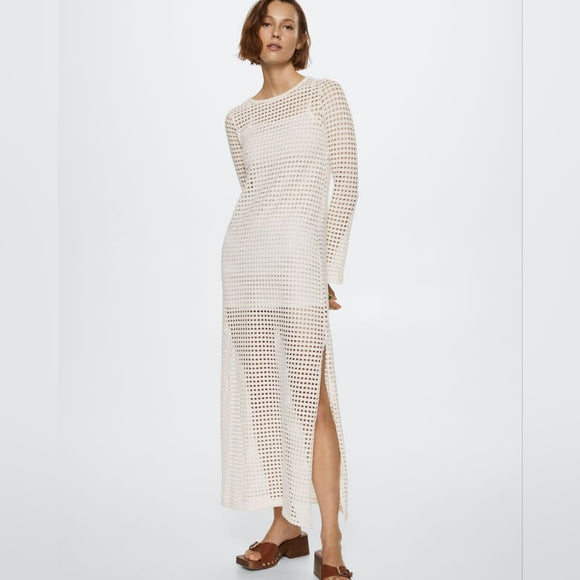 Spring Summer Vacation Beach Blouse Sexy Knitted Hollow Out Cutout out Maxi Dress Beach Cover Up Dress Bella Mia