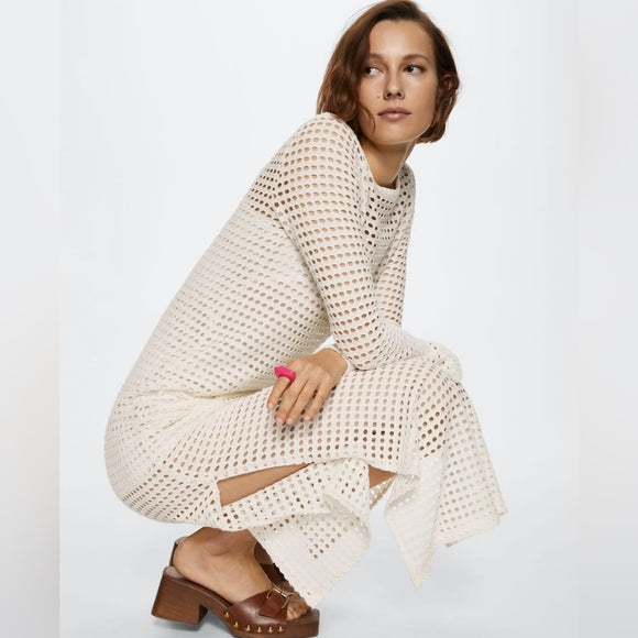 Spring Summer Vacation Beach Blouse Sexy Knitted Hollow Out Cutout out Maxi Dress Beach Cover Up Dress Bella Mia