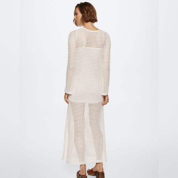 Spring Summer Vacation Beach Blouse Sexy Knitted Hollow Out Cutout out Maxi Dress Beach Cover Up Dress Bella Mia