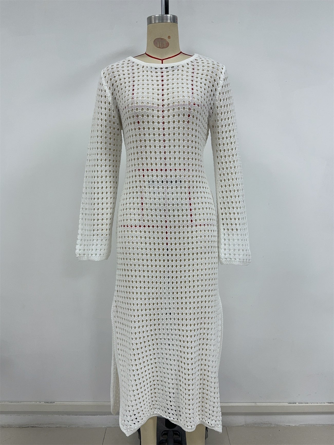 Spring Summer Vacation Beach Blouse Sexy Knitted Hollow Out Cutout out Maxi Dress Beach Cover Up Dress Bella Mia