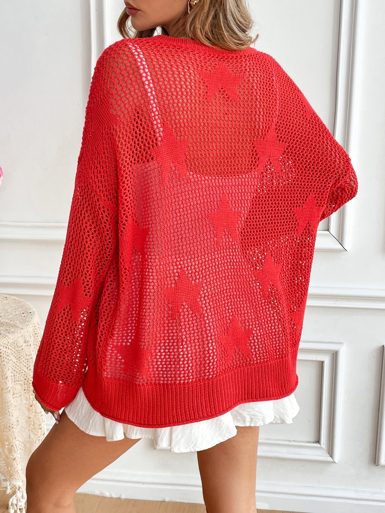 Spring Summer round Neck Pullover Beach Cover up Knitted Five Pointed Star Women Knitwear Bella Mia