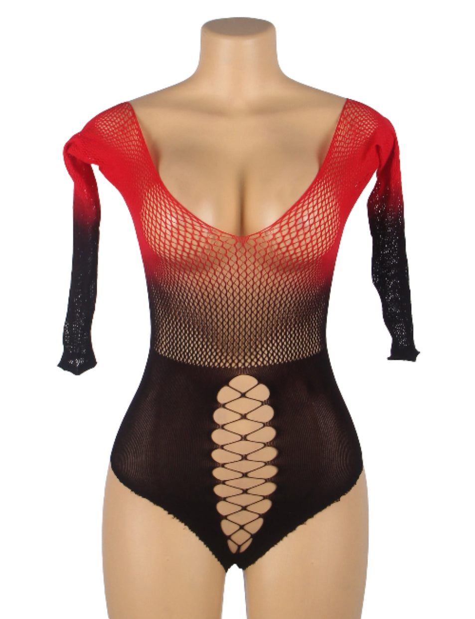 Sexy Underwear Sexy Cutout See through Fishnet Clothes Black Red Women Two Tone Gradient Elastic Fishnet Body Stockings Bella Mia