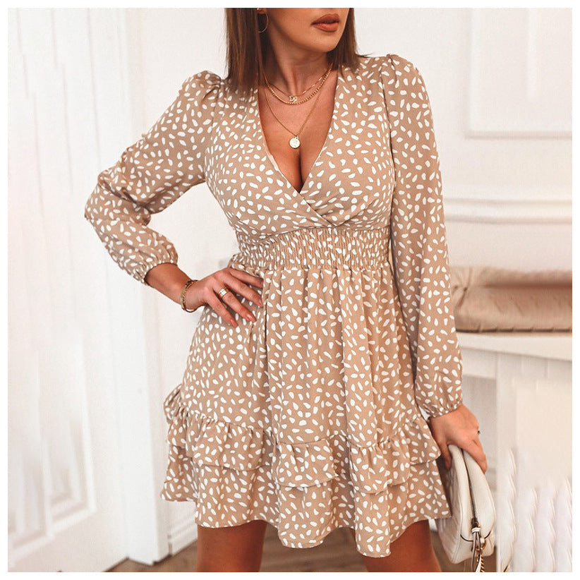 Autumn Winter Sexy V neck Long Sleeve Printing Princess Sleeves Dress Bella Mia