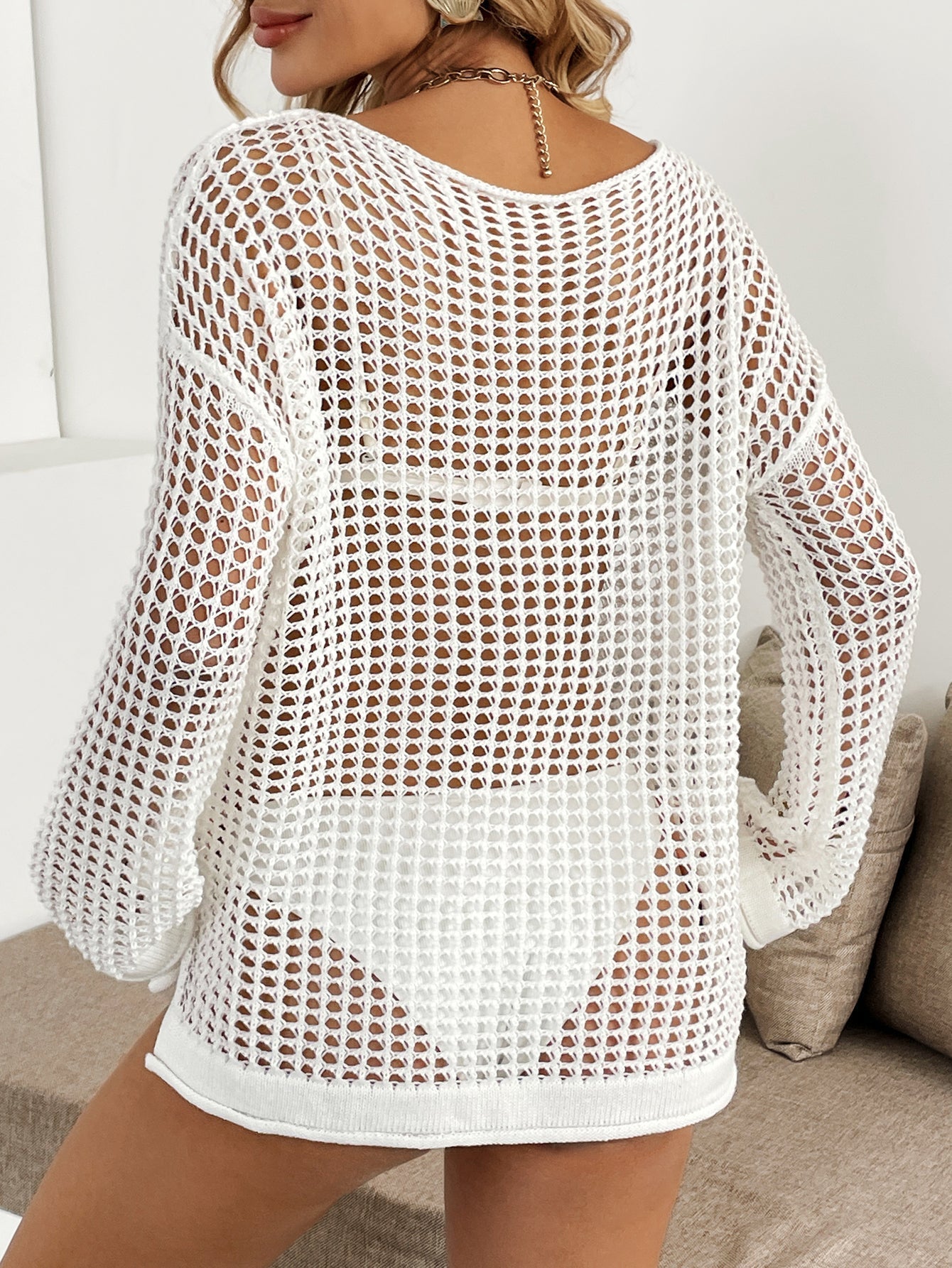 Beach Cover Up Mesh Hollow Out Cutout out Knitwear Swimsuit Beach Sun Protection Shirt Women Knitwear Bella Mia