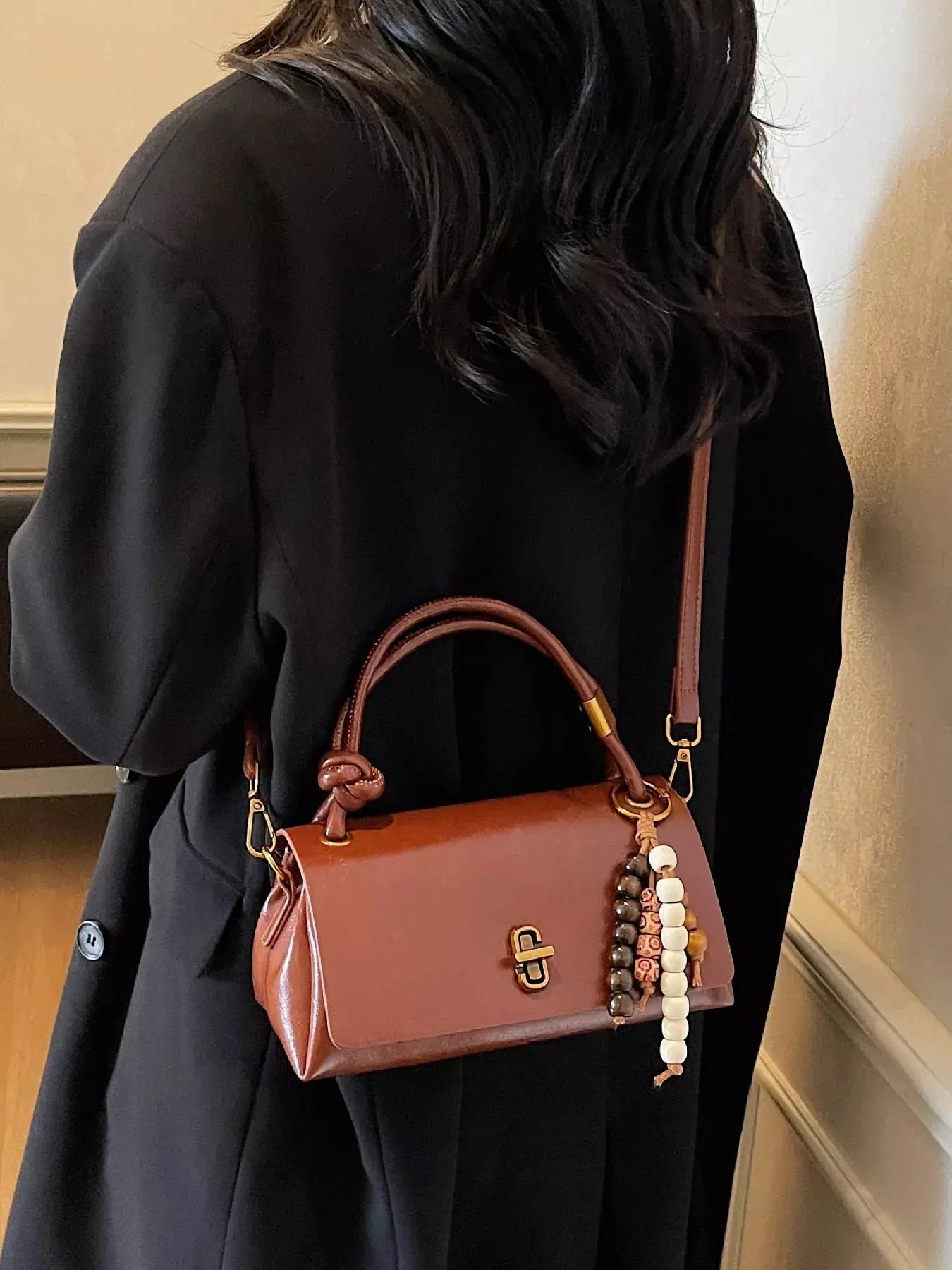 Leather Crossbody Bag with Bead Charm Simply Love