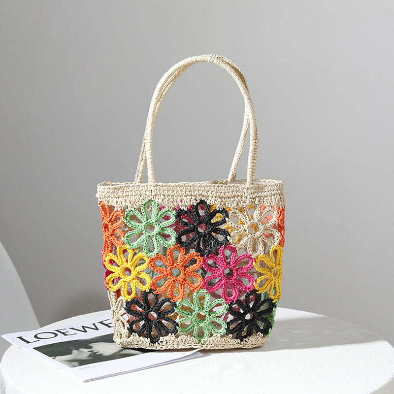 Straw Bag Summer Fresh Cutout Floral Hand Woven Bag Women Bag Portable Seaside Vacation Beach Bag Bella Mia