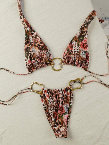 Sexy Bikini Two Piece Sets Lace Printing Low Waist Women Halter Sexy Women Arrival