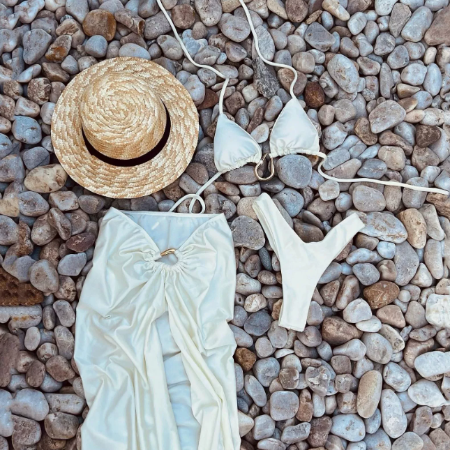 Bikini Drawstring Banded Bikini Three Piece Swimsuit Women Split High Cut Triangle Swimsuit Bella Mia