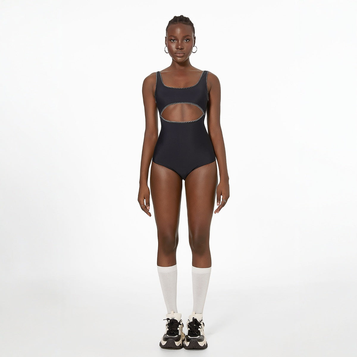 Retro Hook One Piece Swimsuit Women Simple Black Spring Beach Vacation Swimsuit Bella Mia