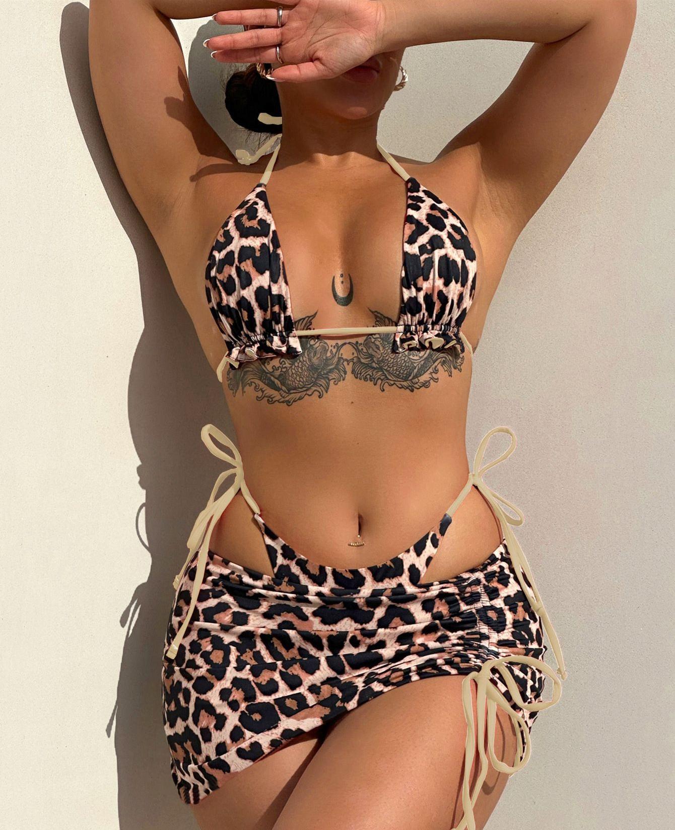 Arrival Three Piece Swimsuit Women Double Sided Leopard Print Halter Bikini Swimsuit Summer Beach Bella Mia