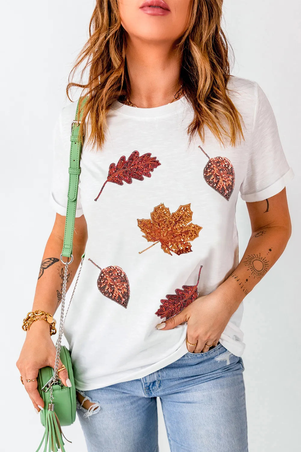 Chic sequin maple leaf tee