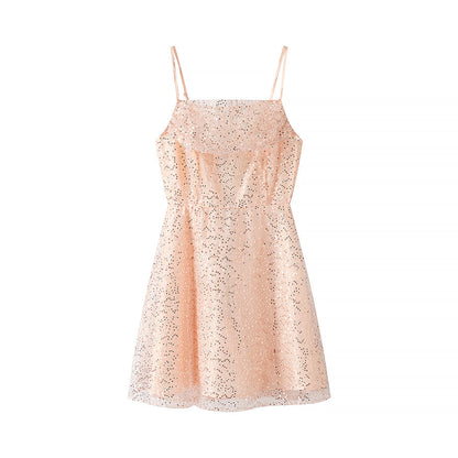 Spring Women Clothing Simple Sequined Short Sling Dress