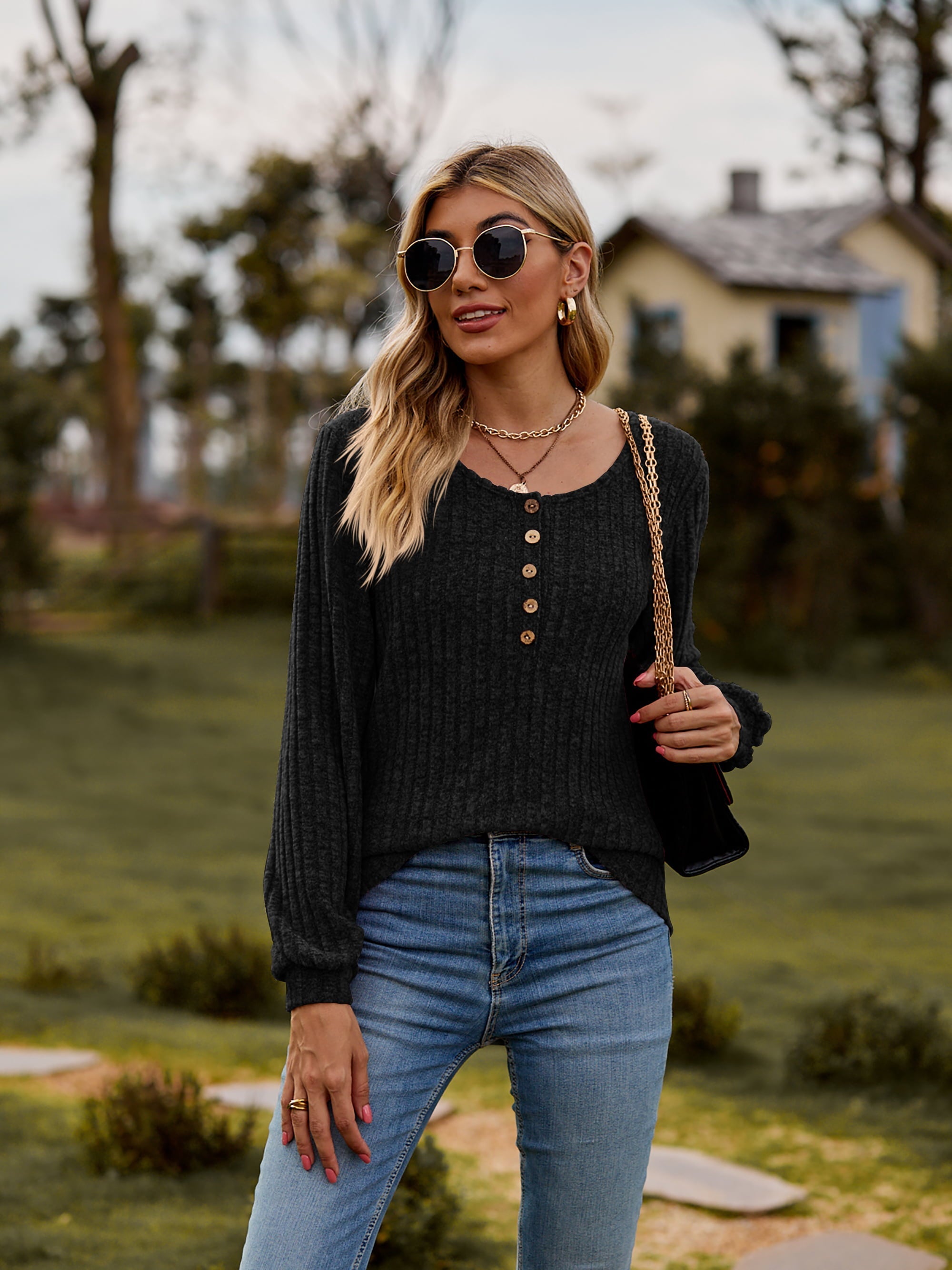Round Neck Button-Down Long Sleeve Tee Coco’s Tee Boutique