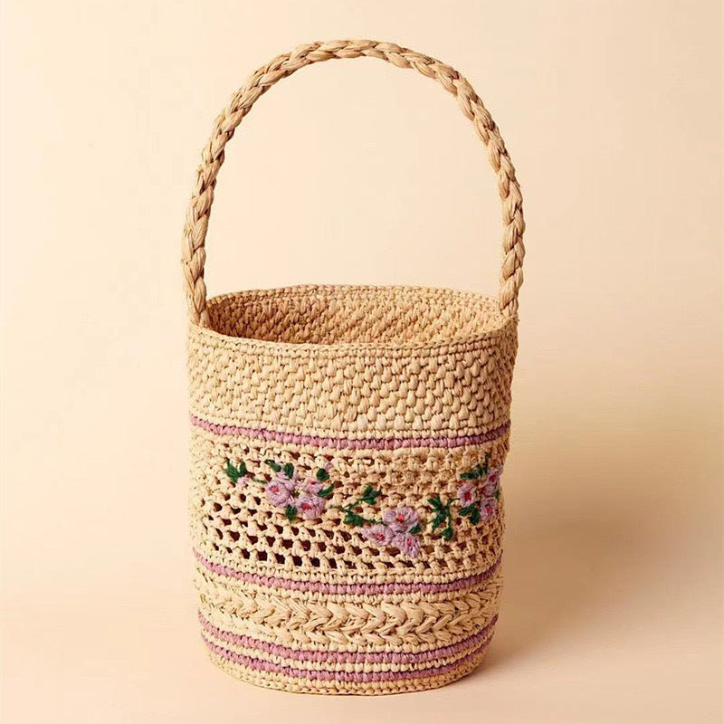 Raffia Floral Embroidery Straw Bag French One Shoulder Portable Straw Bag Woven Bag Seaside Vacation Beach Bag Women Bag Bella Mia