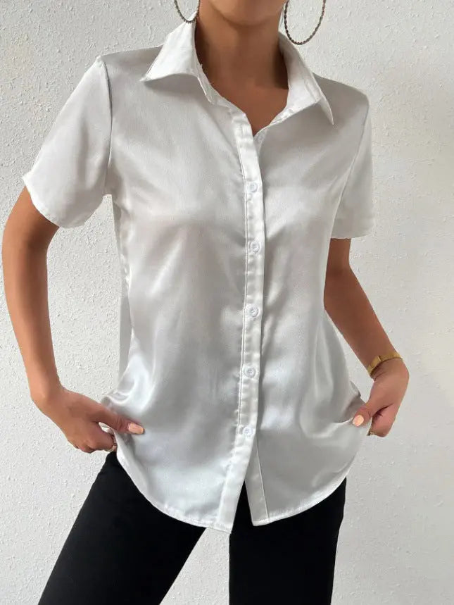 Satin Button Shirt Satin Casual Loose Top Women Clothing Bella Mia