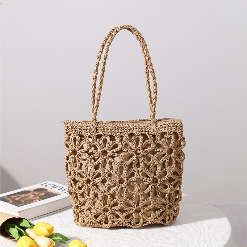 Straw Bag Hollow Out Cutout Floral Straw Bag Woven Bag Women Bag Shoulder Portable Seaside Vacation Beach Bag Rattan Weave Bag Bella Mia