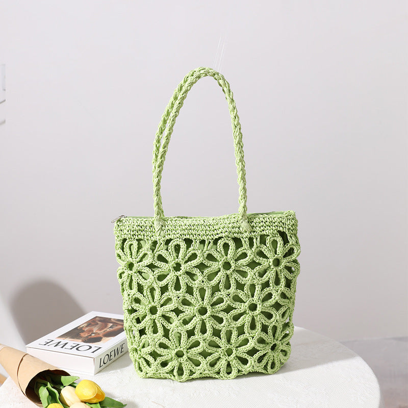 Straw Bag Hollow Out Cutout Floral Straw Bag Woven Bag Women Bag Shoulder Portable Seaside Vacation Beach Bag Rattan Weave Bag Bella Mia