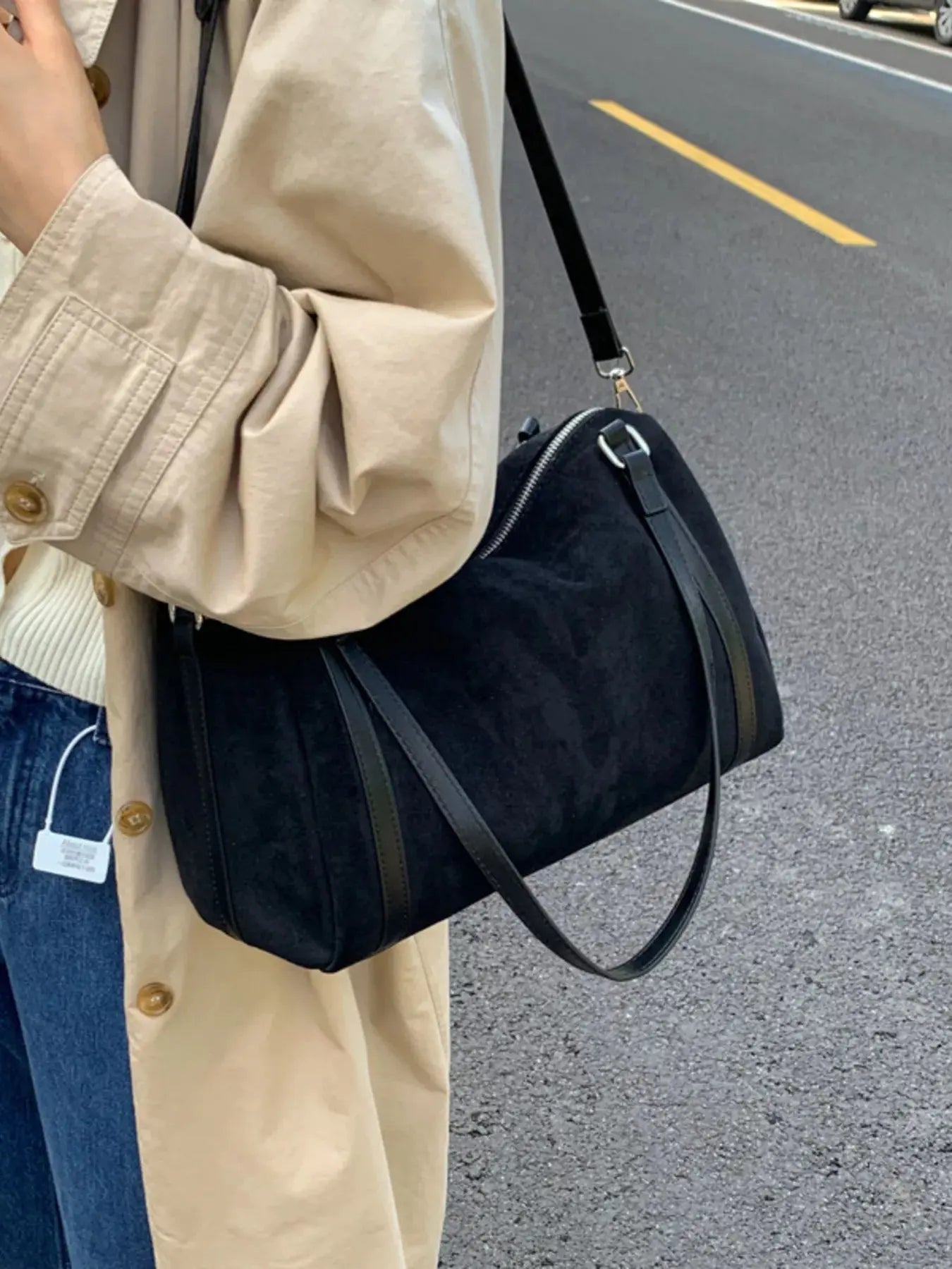 Suede Crossbody Bag with Zipper Simply Love