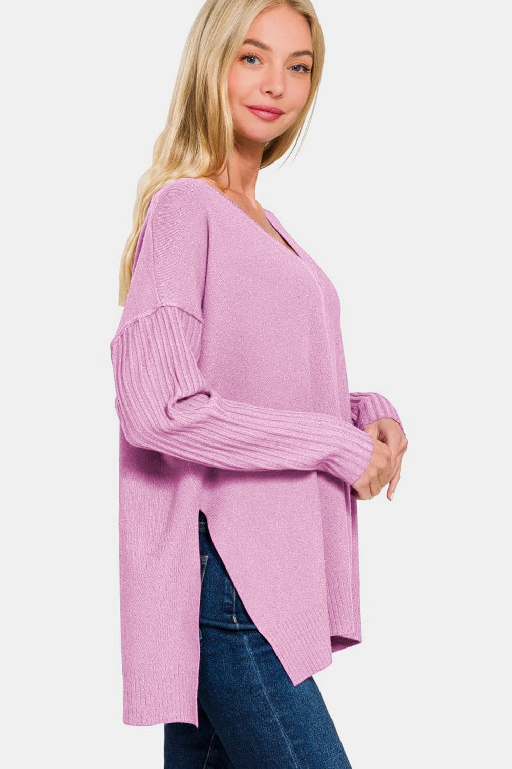 Chic V-neck high-low sweater