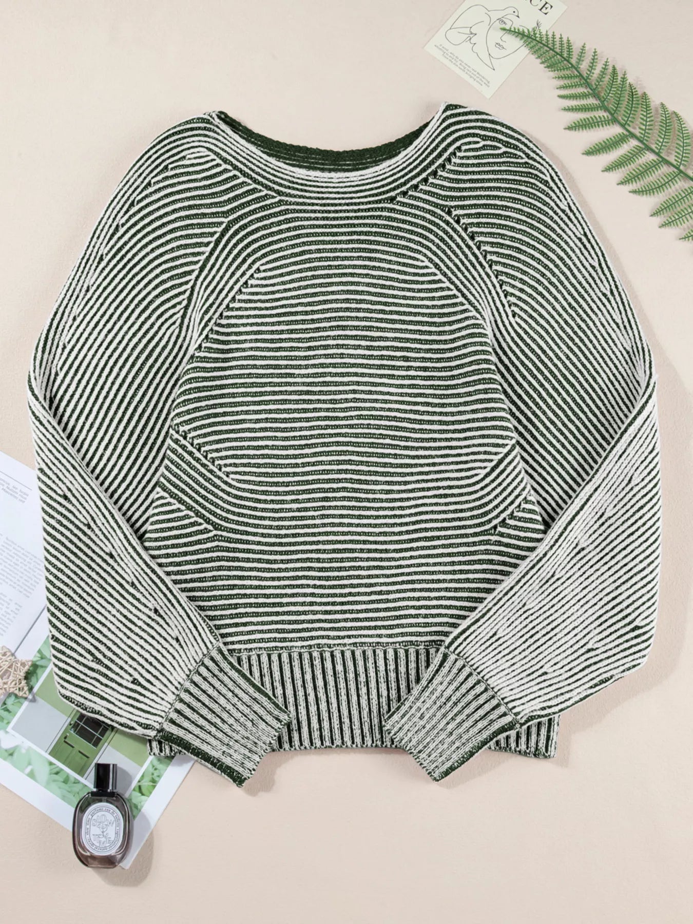 Striped Ribbed Knit Boat Neck Baggy Sweater Simply Love