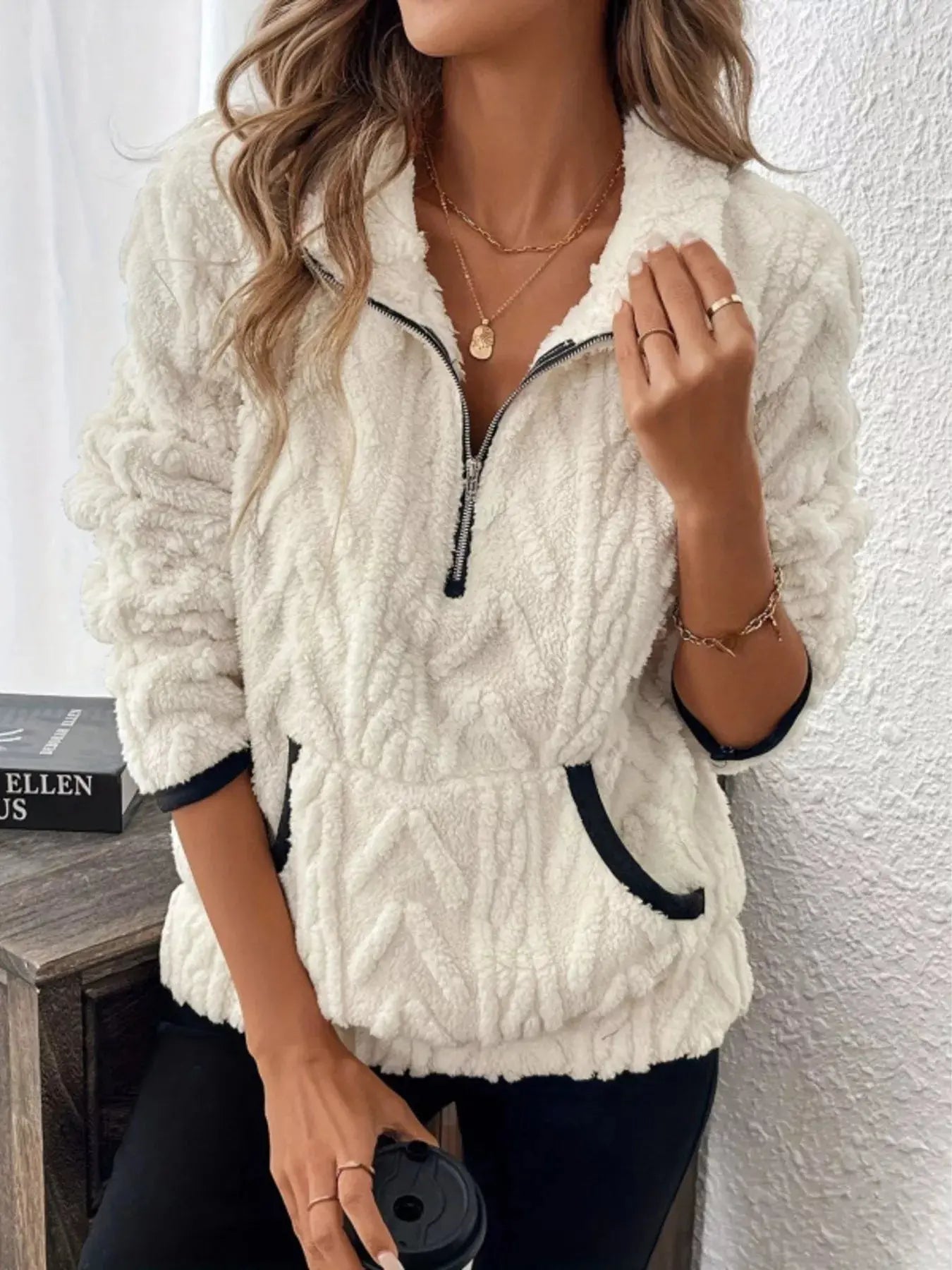 Full Size Sherpa Half Zip Sweatshirt Plus Size Simply Love