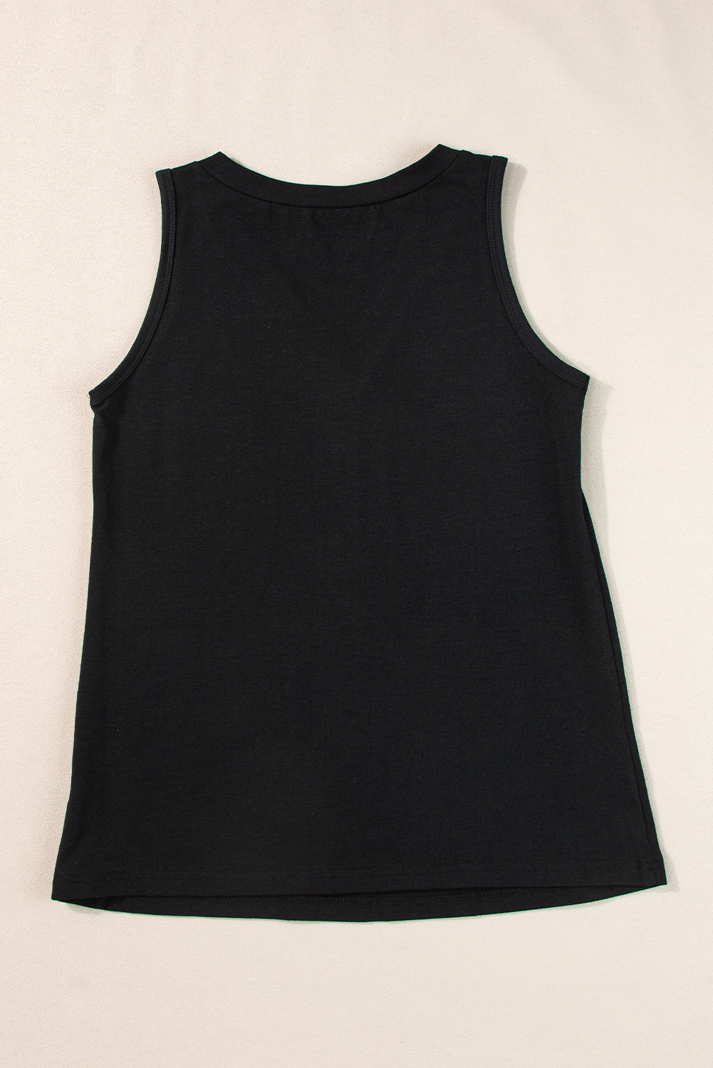 Chic black v-neck tank top with half buttons and patched pocket