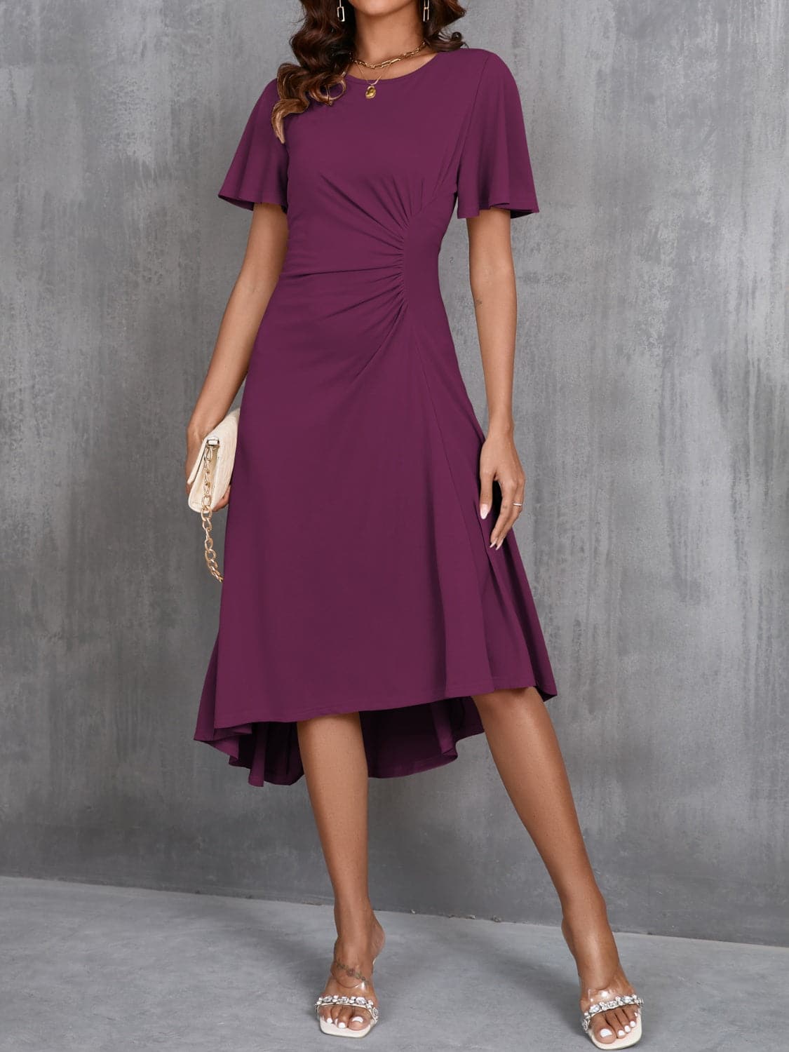 Flattering flutter sleeve midi dress