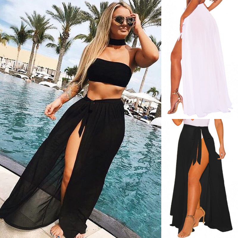 Spring Summer Wear Solid Color Long Bottom Strap Beach Dress Blouse Holiday Skirt Bella Mia