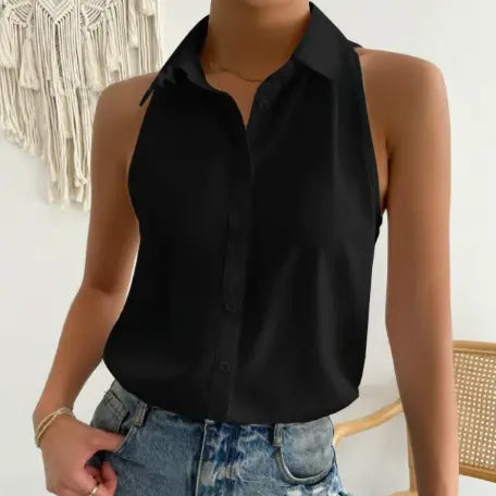 Satin Sleeveless Shirt Women Spring Satin Top Casual Office Solid Color Shirt Supply Bella Mia