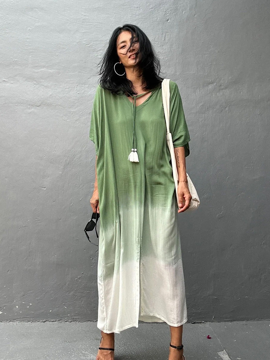 Gradient Color Rayon Beach Dress Vacation Beach Cover Up Swimsuit Outwear Dress Women Slit Bella Mia
