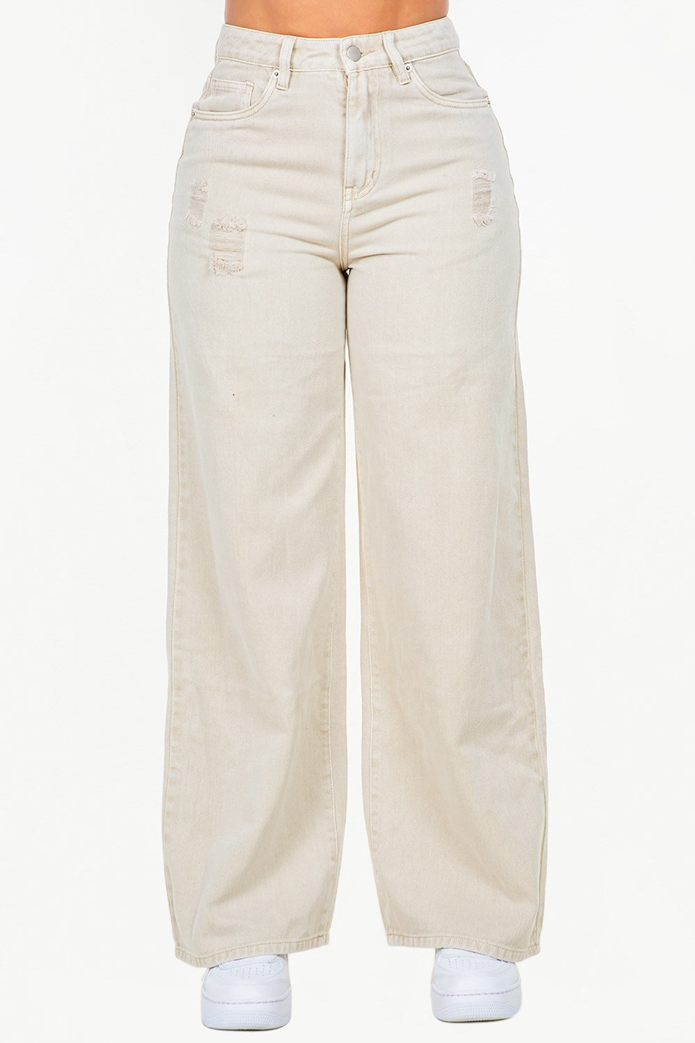 American Bazi High Waist Distressed Wide Leg Jeans - Love Salve 