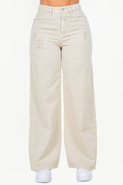 American Bazi High Waist Distressed Wide Leg Jeans - Love Salve 